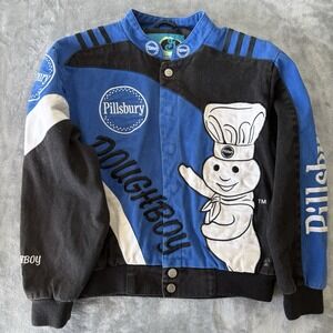 VINTAGE Pillsbury Doughboy NASCAR jacket in blue, black, white color SZ KIDS-M